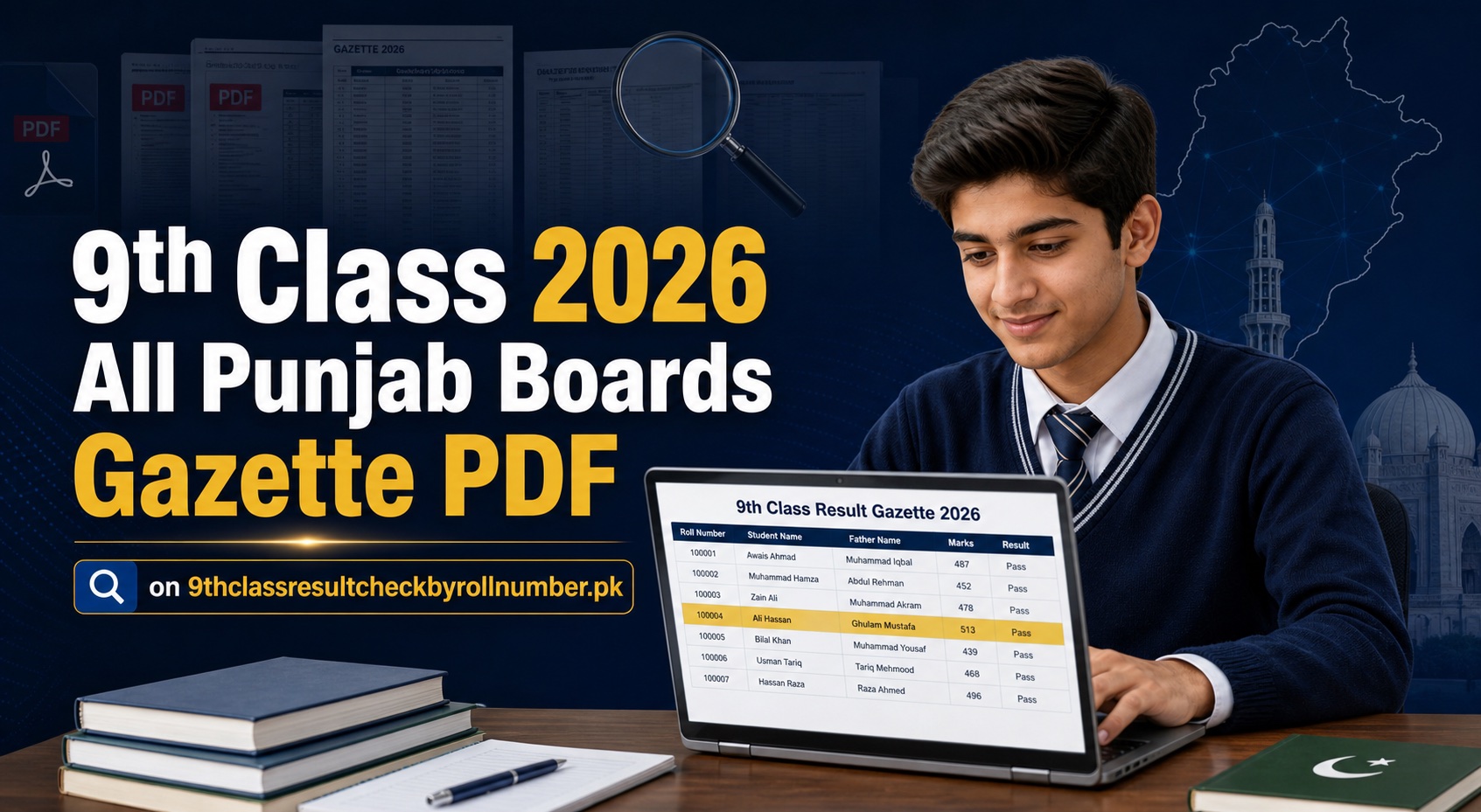 9th Class 2026 All Punjab Boards Gazette PDF on 9thclassresultcheckbyrollnumber.pk