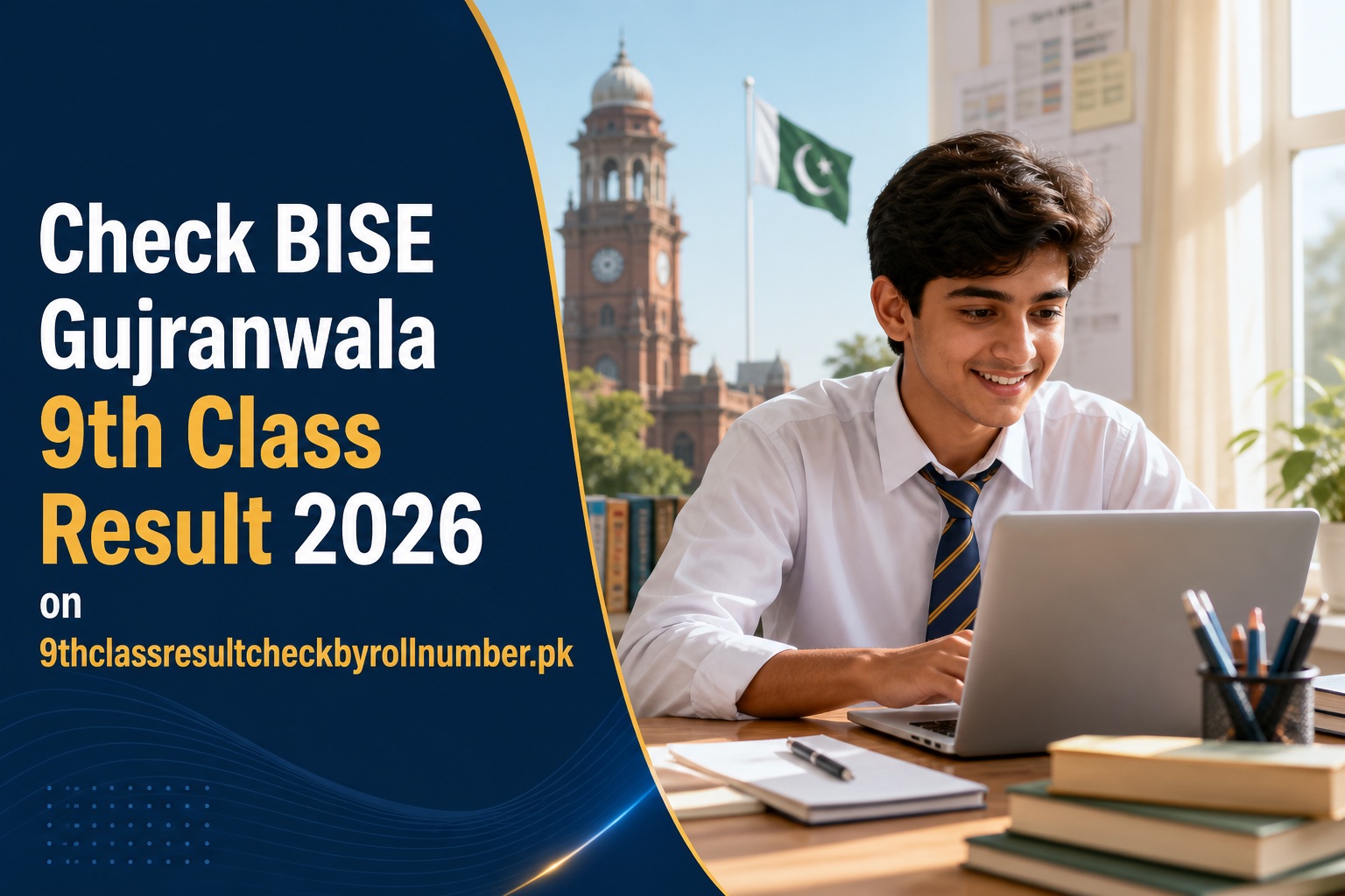 Pakistani student checking BISE Gujranwala 9th Class Result 2026 on 9thclassresultcheckbyrollnumber.pk