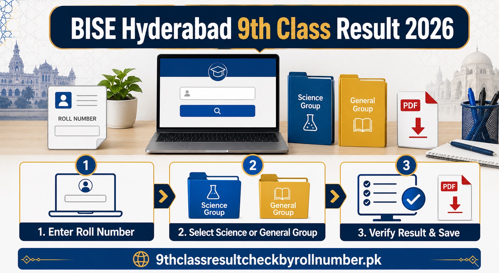 BISE Hyderabad 9th Class Result 2026 roll number, Science or General Group and result verification guide